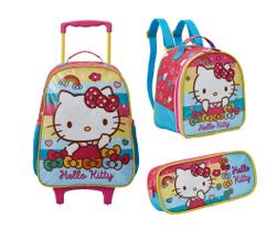 Kit Mochila Com Carrinho e Rodas com Lancheira e Estojo Hello Kitty Kit Mochila Com Carrinho e Rodas com Lancheira e Estojo Hello Kitty