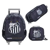 Kit Mochila Com Carrinho Futebol com Rodas com Lancheira e Estojo Santos Cor:Pretotamanho:ÚnicoGenero:Unissex