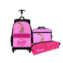 Kit Mochila Com Carrinho + Lancheira Térmica + Estojo Personalizado Personagem Bolsa Escolar Infantil Reforçada Ajustável