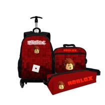 Kit Mochila Com Carrinho + Lancheira Térmica + Estojo Personalizado Personagem Bolsa Escolar Infantil Reforçada Ajustável