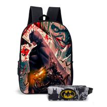 Kit Mochila com Estojo Escolar do Homem Morcego Batman para Meninos Kit Mochila com Estojo Escolar do Homem Morcego Batman para Meninos