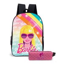 Kit Mochila com Estojo Escolar Feminina da Barbie Para Meninas Mundo Rosa