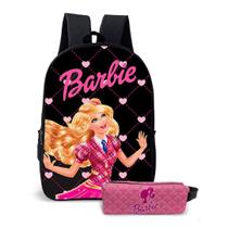 Kit Mochila Com Estojo Escolar Feminina Menina Mundo Rosa Estilo Boneca Barbi Fashion Aventura