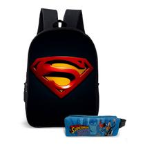 Kit Mochila com Estojo Escolar Infantil do Super Man menino