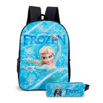 Kit Mochila com Estojo Escolar Infantil Frozen Menina Elsa e Ana