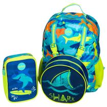 kit mochila com lancheira escolar infantil + estojo box organizador tubarão - tip top