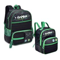 Kit mochila com lancheira game infantil menino escola costas