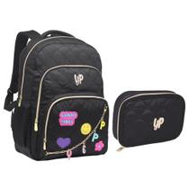 Kit Mochila Com Patches Good Vibes Estojo Box Feminina Juvenil Escolar