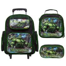 Kit Mochila com Roda Infantil Escolar Incrivel Hulk Marvel