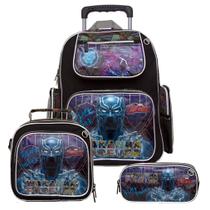 Kit Mochila com Roda Infantil Escolar Pantera Negra Marvel