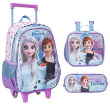 Kit Mochila Com Rodas 16 Escolar Frozen Lancheira e Estojo