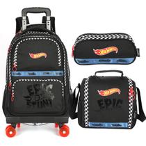 Kit Mochila Com Rodas Grande Lancheira Estojo Hot Wheels