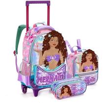 KIT MOCHILA COM RODAS INFANTIL SEREIADENLEX DL1465 Rosa