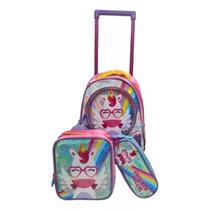 Kit mochila com rodas infantil unicornio