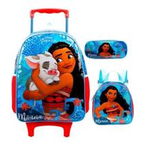Kit Mochila Com Rodas, Lancheira e Estojo Moana Disney - Xeryus