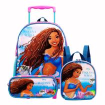 Kit Mochila com Rodas + Lancheira e Estojo - Pequena Sereia - Disney - Artigo Escolar - Xeryus