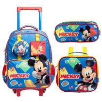 Kit Mochila Com Rodas Lancheira Estojo Escolar Mickey Mouse