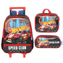 Kit Mochila com Rodas + Lancheira + Estojo Hot Wheels Infantil Menino