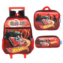 Kit Mochila com Rodas + Lancheira + Estojo Hot Wheels Infantil Menino Kit Mochila com Rodas + Lancheira + Estojo Hot Wheels Infantil Menino