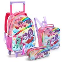 Kit Mochila com Rodas Lancheira Estojo Sweet Pony Seanite