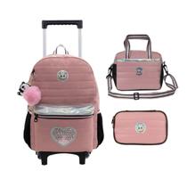 Kit Mochila Com Rodas + Lancheira + Estojo Tween Panda Rose