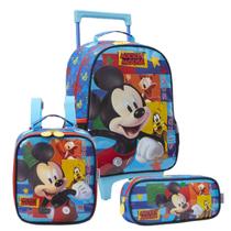 Kit Mochila com Rodas Tam. G 16 Mickey X1 13260 Lancheira e Estojo Xeryus