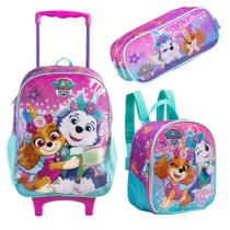 Kit Mochila Com Rodinha alça Lancheira térmica e Estojo Duplo Patrulha Canina Skye