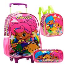Kit Mochila Com Rodinha Chocolix Rosa E Roxo + Lancheira e Estojo Xeryus - LC