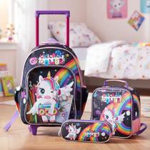 Kit Mochila com Rodinha Força do Unicórnio, Kit Completo com Mochila, Lancheira e Estojo