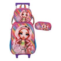 Kit Mochila Com Rodinha Lancheira Estojo Rainbow High Pink