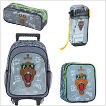 Kit mochila com rodinha + lancheira termica + estojo 2 zippers + garafa brw raptor