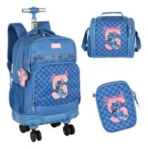 Kit Mochila Com Rodinhas 360 Juvenil Original Stitch Disney