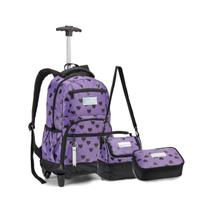 Kit Mochila Com Rodinhas Coração Juvenil Estiloso Feminino