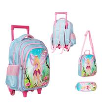 Kit Mochila Com Rodinhas E Lancheira + Estojo Alice Fairy