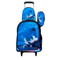 Kit Mochila com Rodinhas Escolar do Sonic + Lancheira Térmica + Estojo Escolar