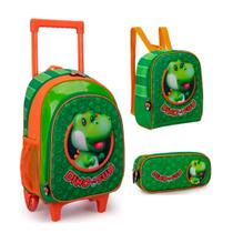 Kit Mochila com Rodinhas Escolar Infantil Dino + Lancheira Térmica + Estojo Escolar