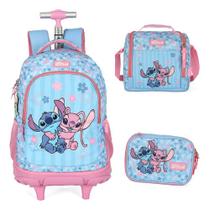 Kit Mochila Com Rodinhas Escolar Original Stitch E Angel