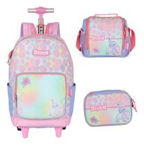 Kit Mochila Com Rodinhas Escolar Stitch E Angel Original