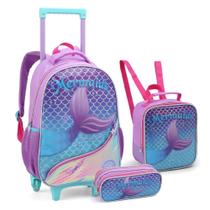 Kit Mochila Com Rodinhas Estojo Lancheira Feminina Infantil Kit Mochila Com Rodinhas Estojo Lancheira Feminina Infantil