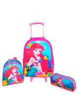 Kit Mochila com Rodinhas Feminina Pequena Sereia Ariel