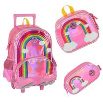 Kit Mochila com Rodinhas infantil com lancheira e estojo Luxcel Up4you Arco iris Kit Mochila com Rodinhas infantil com lancheira e estojo Luxcel Up4you Arco iris