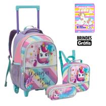 Kit Mochila Com Rodinhas Infantil Feminina Completa Unicórni