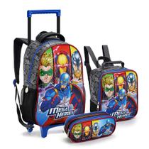 Kit Mochila Com Rodinhas Infantil Menino Mega Heroes Novo