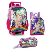 Kit Mochila Com Rodinhas, Lancheira E Estojo Unicórnio Clio Kit Mochila Com Rodinhas, Lancheira E Estojo Unicórnio Clio