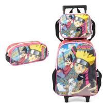 Kit Mochila com Rodinhas Lancheira Estojo Boruto