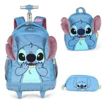 Kit Mochila Com Rodinhas Stitch E Angel Orelha 3D - Luxcel Kit Mochila Com Rodinhas Stitch E Angel Orelha 3D - Luxcel