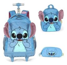 Kit Mochila Com Rodinhas Stitch E Angel Orelha 3D Kit Mochila Com Rodinhas Stitch E Angel Orelha 3D
