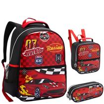 Kit Mochila Completa Infantil Menino Carros Linda Reforçada Prática Grande