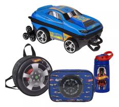 Kit Mochila Completo Hot Wheels D Muscle Carro 3d Rodinhas G