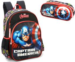 Kit Mochila Costa Capitão America Grande + Estojo Duplo Original Luxcel